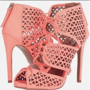 Qupid Candy Peach Pink Glee Stiletto High Heels Caged Shoes in women's size 8.5